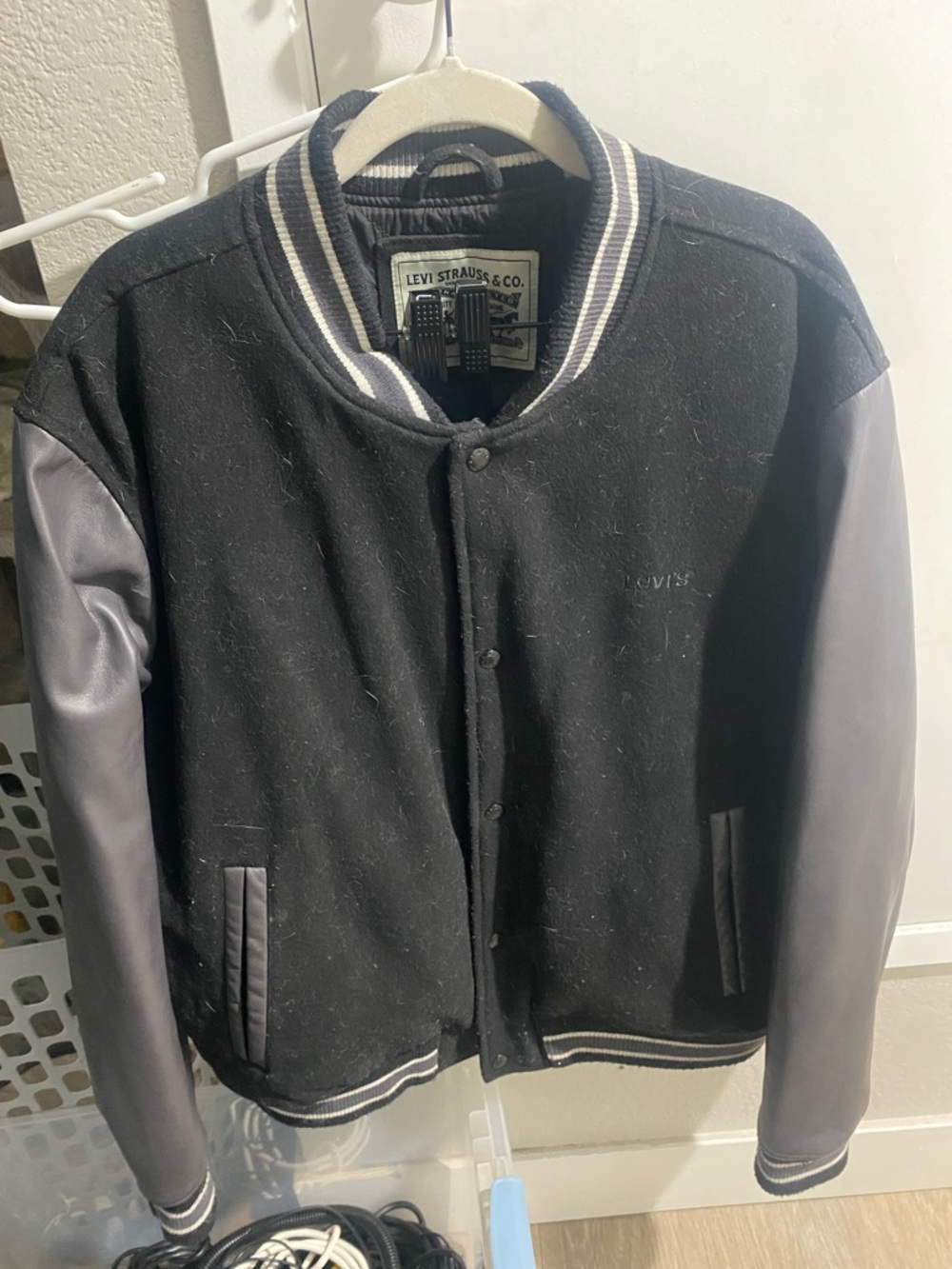 Levi's Black Varsity Bomber Jacket with Leather Sleeves